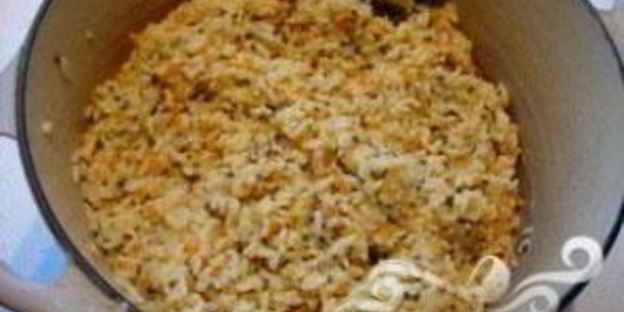 сливочное ризотто с кубиками овощей и семенами льна