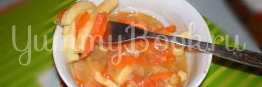 Кальмары с овощами под соусом