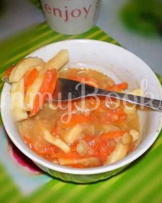 Кальмары с овощами под соусом