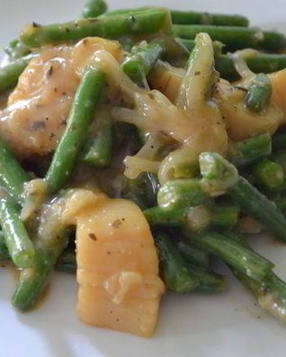 Морские гребешки с зеленой фасолью