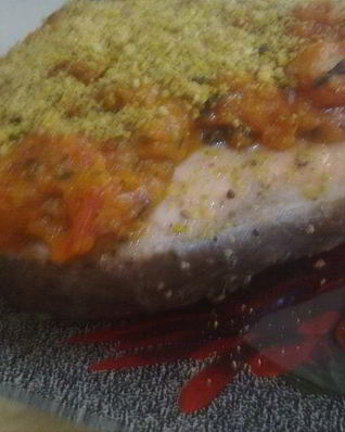 Паровая семга с фисташково-креветочным соусом