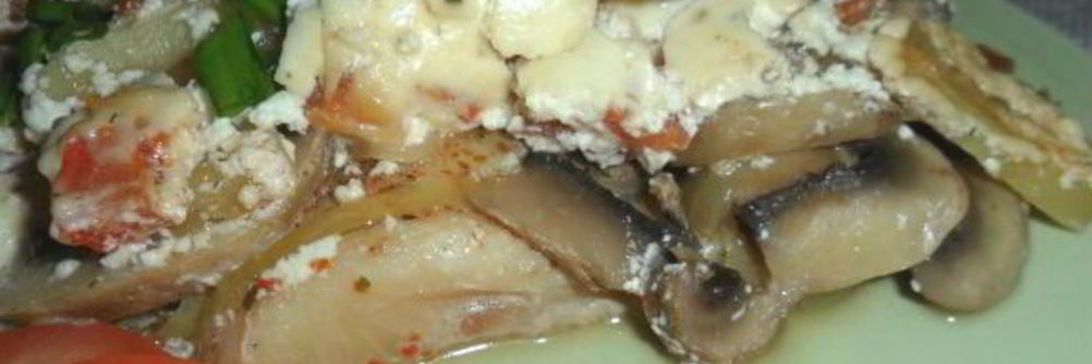 Судак с картофелем и грибами