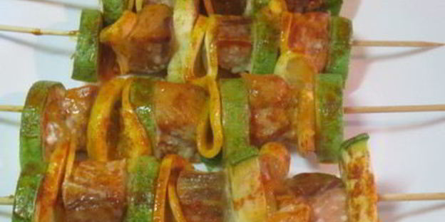 рыбные шашлычки с овощами
