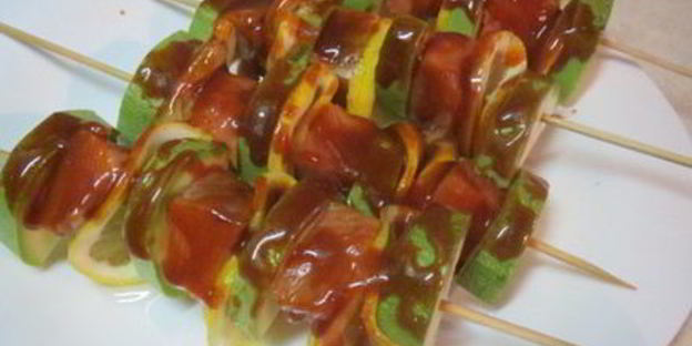 рыбные шашлычки с овощами