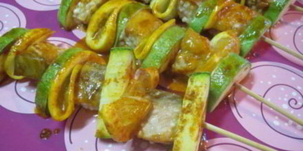 рыбные шашлычки с овощами