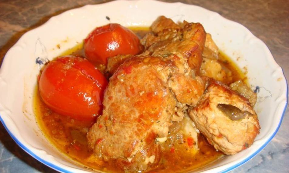 Рецепт жаркого из свинины с грибами и баклажанами