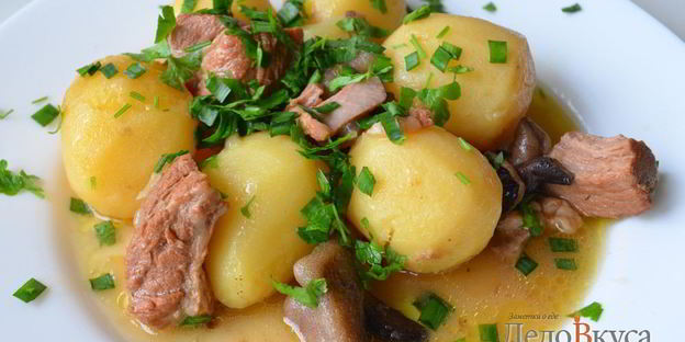 жаркое по-домашнему с мясом и грибами