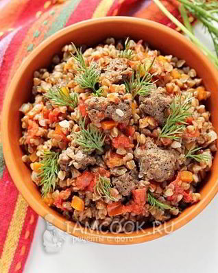 Гречка по-купечески с фаршем в мультиварке