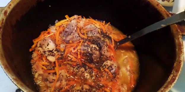 гречка с куриным мясом в казане