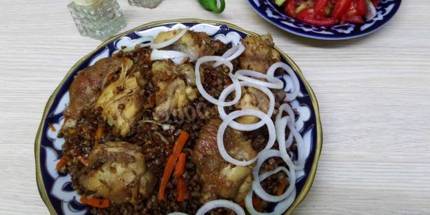 гречка с куриным мясом в казане