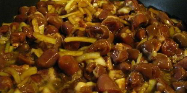 гречка с куриными сердечками