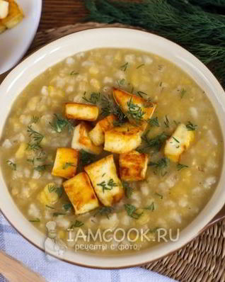 Гороховая каша с перловкой и сыром