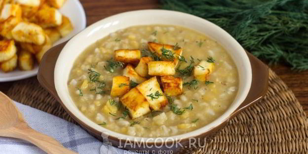 гороховая каша с перловкой и сыром