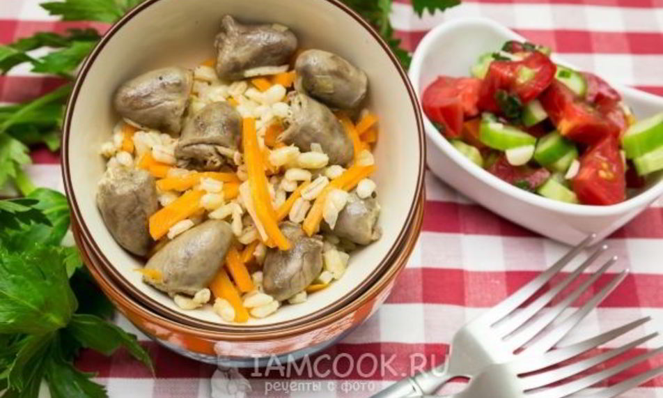 Рецепт перловой каши с куриными сердечками