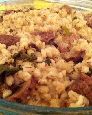 Перловая каша с мясом, грибами и овощами