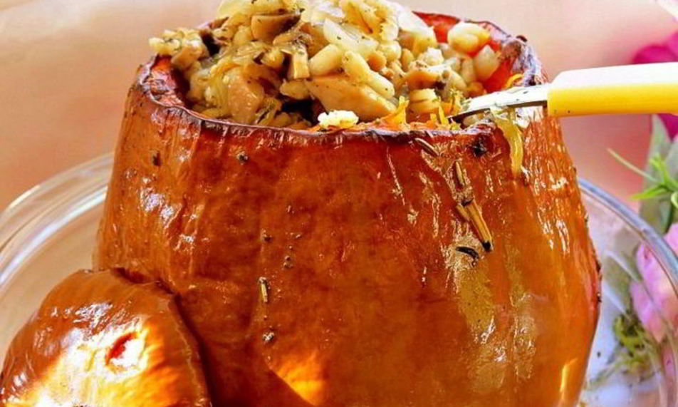 Рецепт перловки с грибами в тыкве