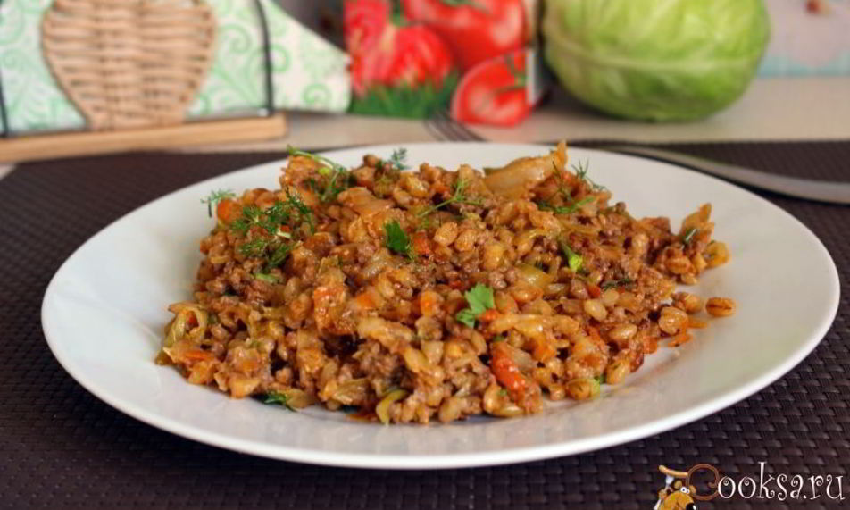 Рецепт вкусной перловой каши с мясным фаршем и овощами