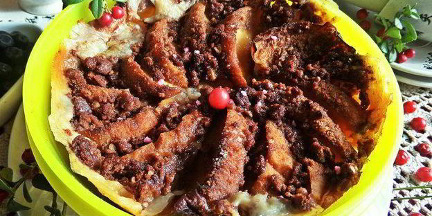 каша пшенная, запеченная под персиком