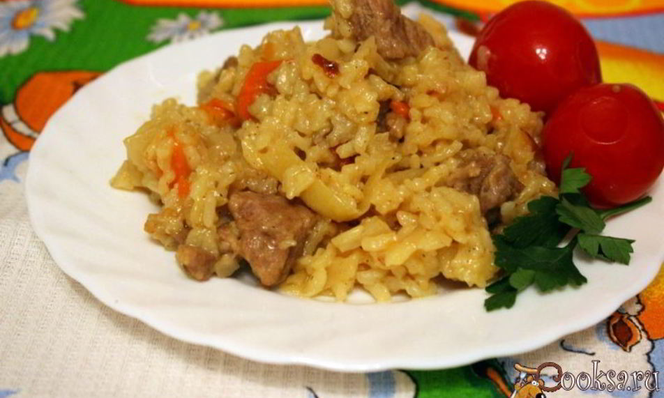 Рецепт ароматной рисовой каши с мясома и капустого