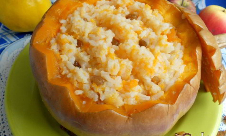 Рецепт рисовой каши с айвой в тыкве