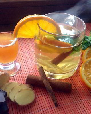Чай с имбирем, апельсином, мятой, медом и корицей