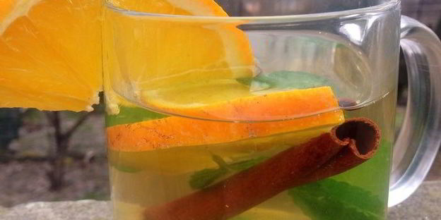 чай с имбирем, апельсином, мятой, медом и корицей