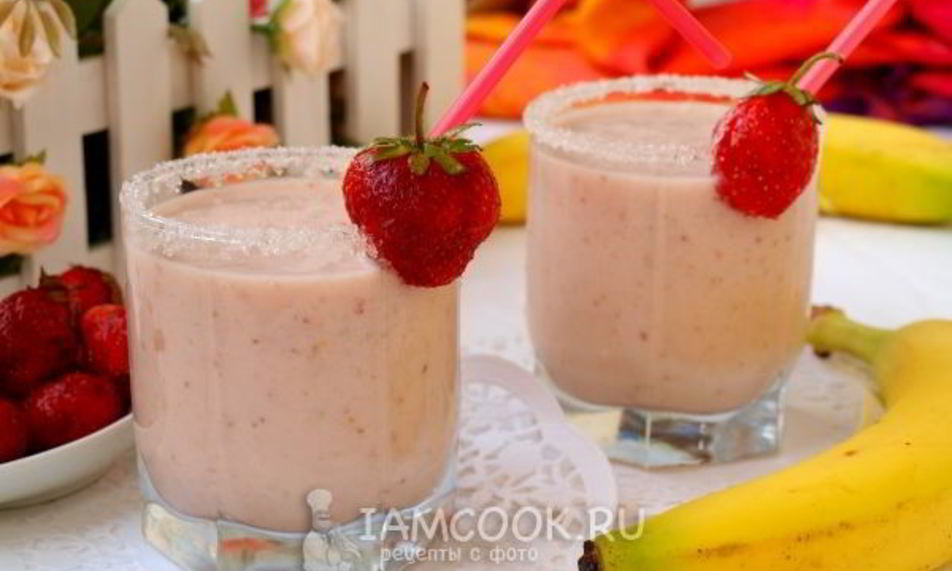 Рецепт клубнично-бананового молочный коктейль