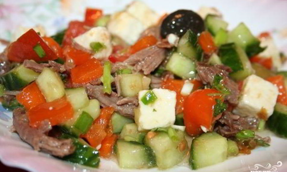 Рецепт салата греческого с мясом