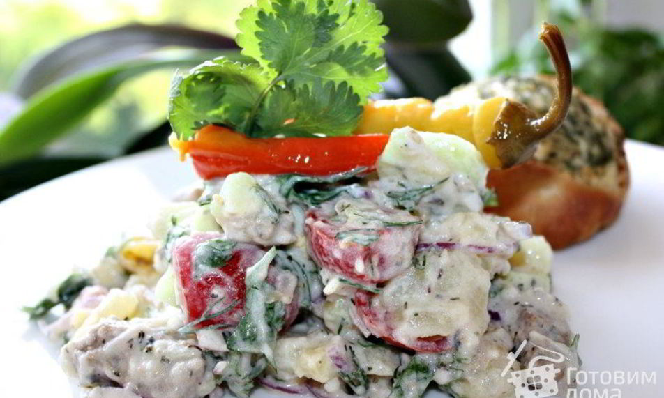 Рецепт картофельного салата с мясом гирос и дзадзики