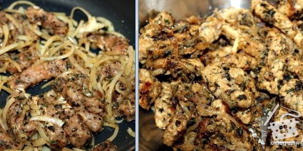 картофельный салат с мясом гирос и дзадзики