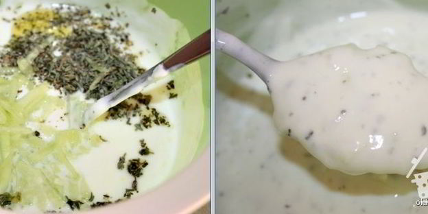 картофельный салат с мясом гирос и дзадзики