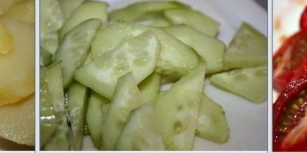 картофельный салат с мясом гирос и дзадзики