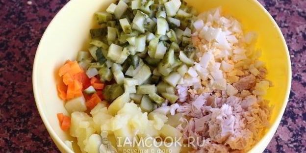 классический салат оливье с курицей