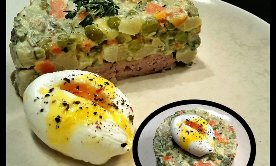 Рецепт оливье на мясной подушке