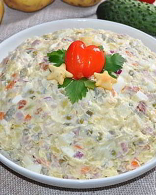 Оливье с копченым мясом