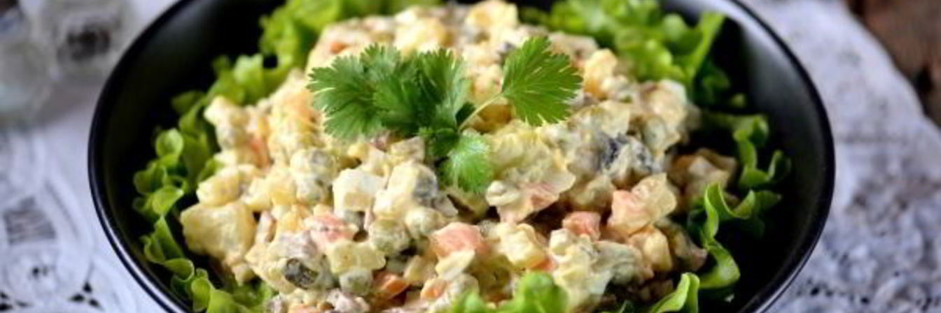 Салат Оливье без мяса и колбасы