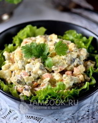 Салат Оливье без мяса и колбасы