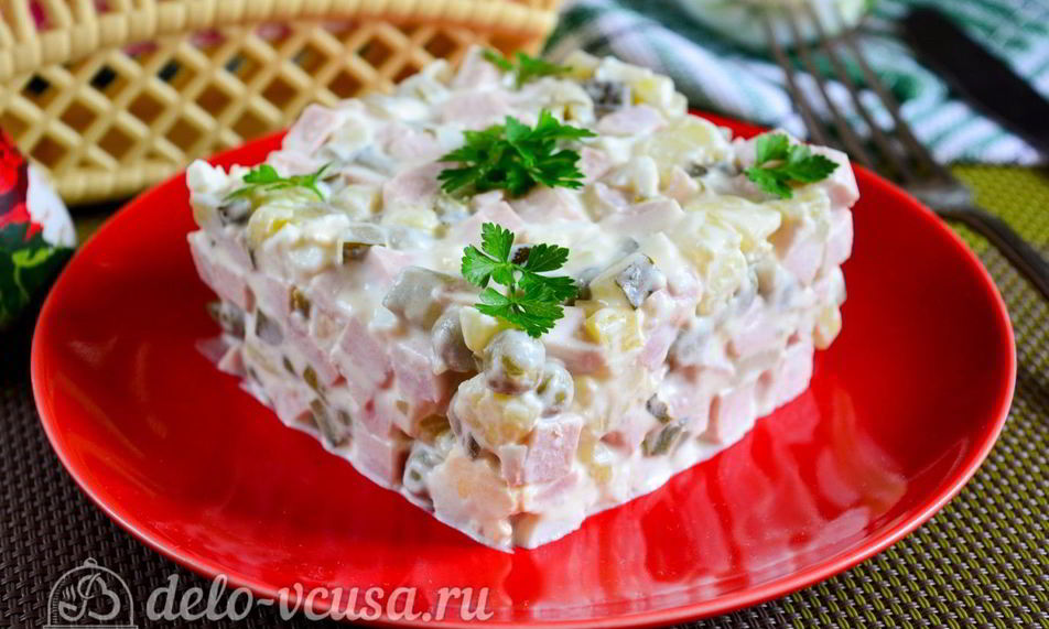 Рецепт салата оливье с колбасой без моркови