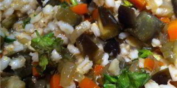 салат из баклажанов и перловки