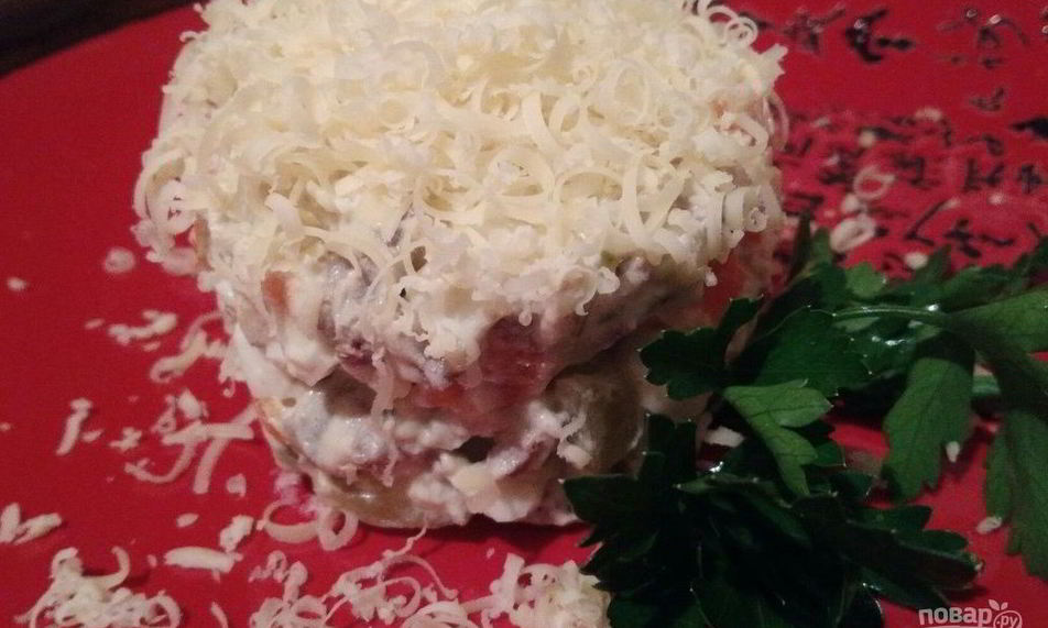 Рецепт салата из печени с сыром