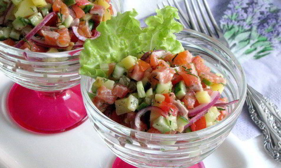 Рецепт салата из семги с овощами