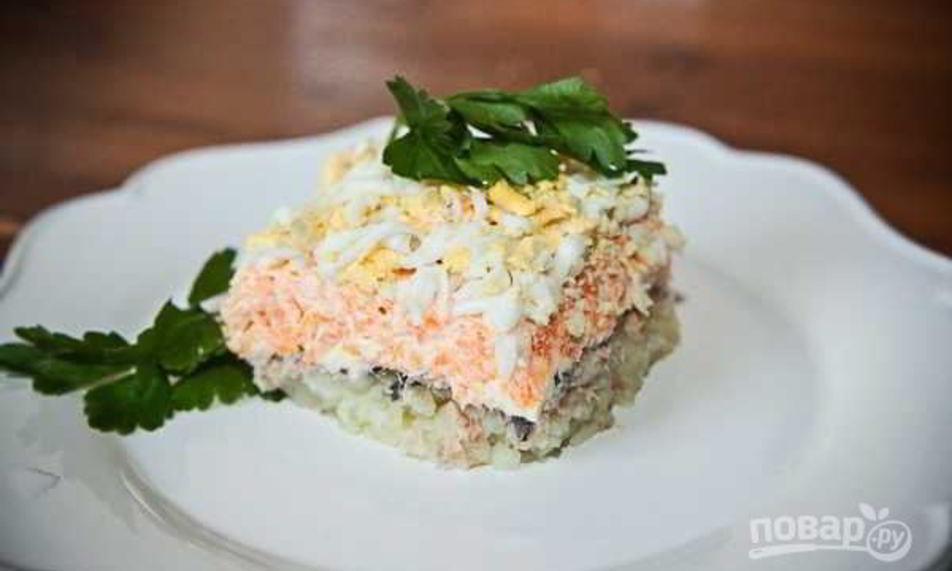 Рецепт мимозы с горбушей