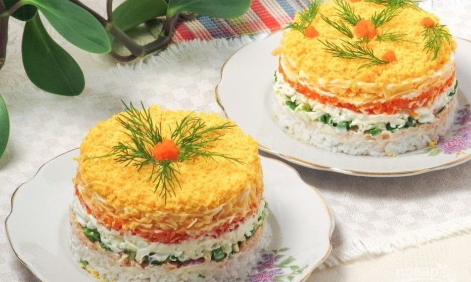 Рецепт салата мимоза с рисом и сыром