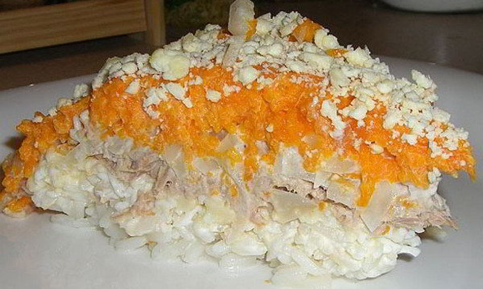 Рецепт слоеного салата мимозы с рыбого и рисома