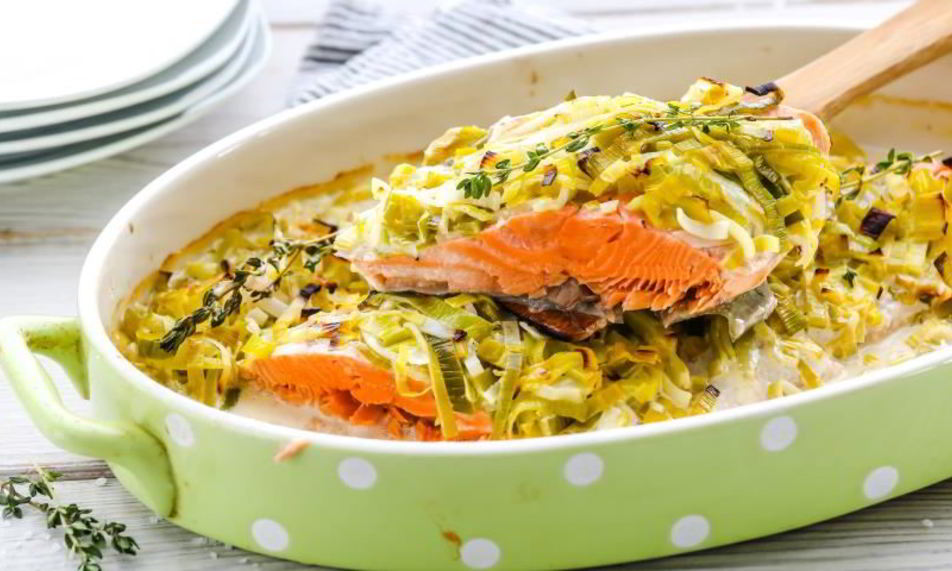 Рецепт чавычи под шубой из лука-порея