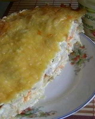 Куриное филе под шубой из овощей