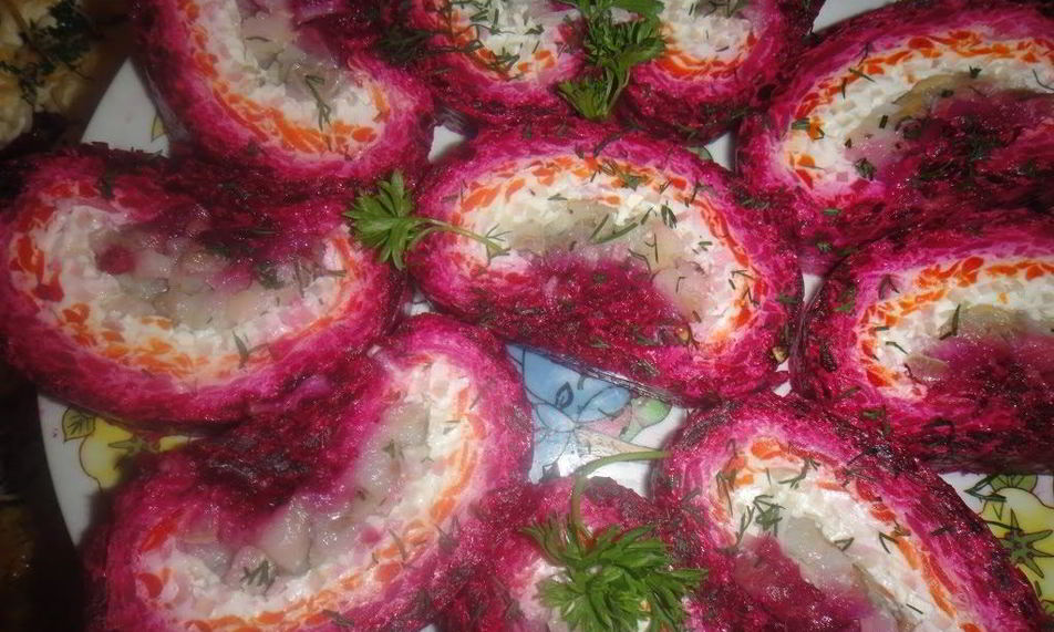 Рецепт сельди под шубой в виде рулета