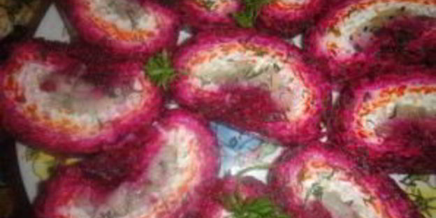 сельдь под шубой в виде рулета