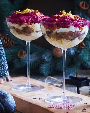 Селедка под шубой в бокалах