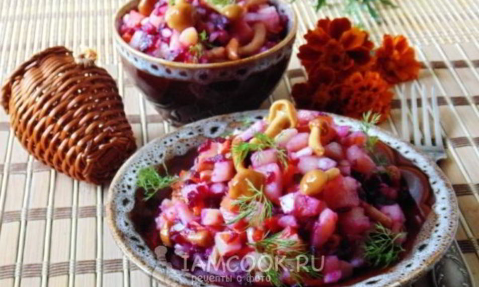 Рецепт винегрета с маринованными опятами